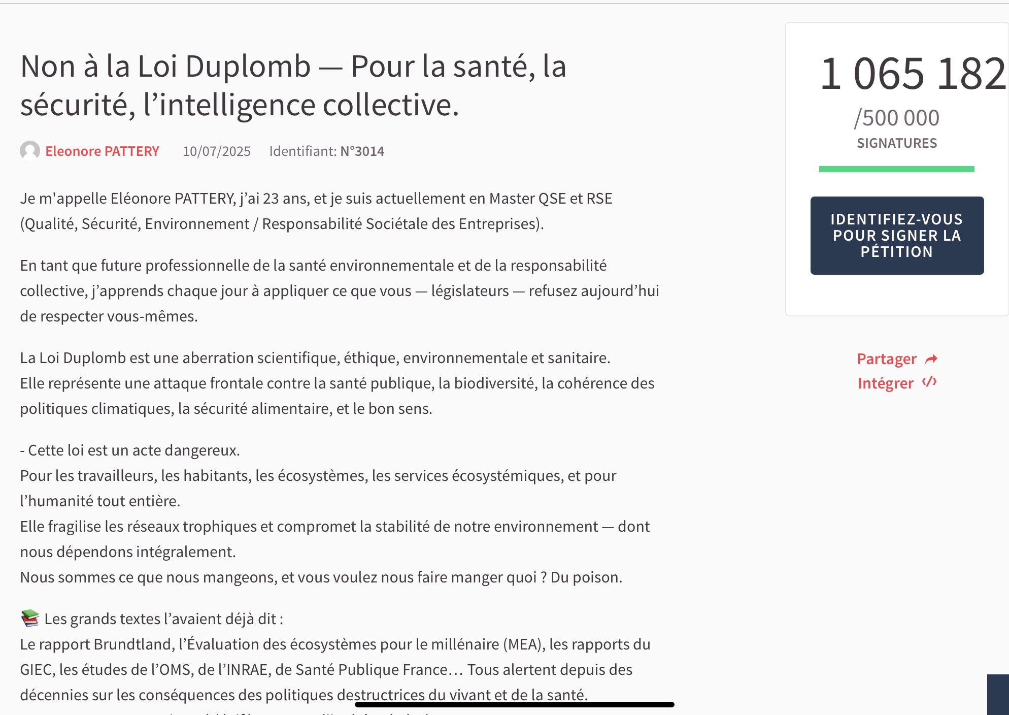 J’ai signé la pétition sur la loi Duplomb